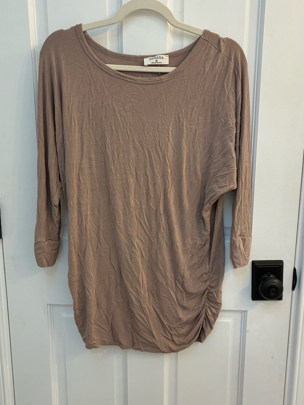Zenana Outfitters Taupe Scoop Neck Long Sleeve Top